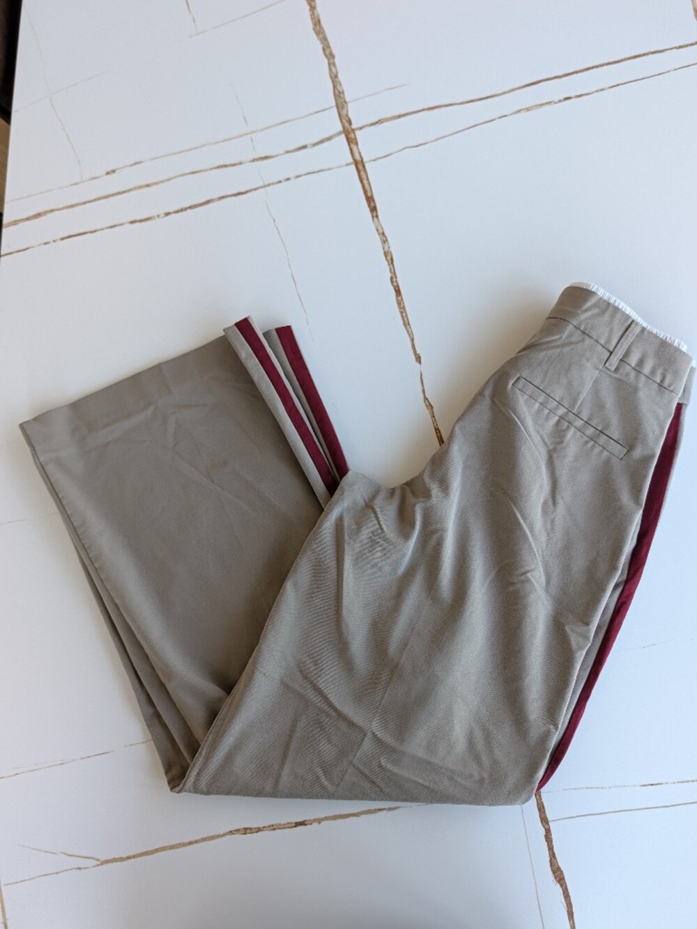 Zara Beige Trousers with Burgundy & White Side Stripes